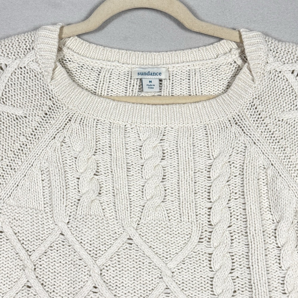Sundance Sweater Womens Medium Wool Blend Cable Knit Cream Boxy Balloon Sleeve - Picture 2 of 12